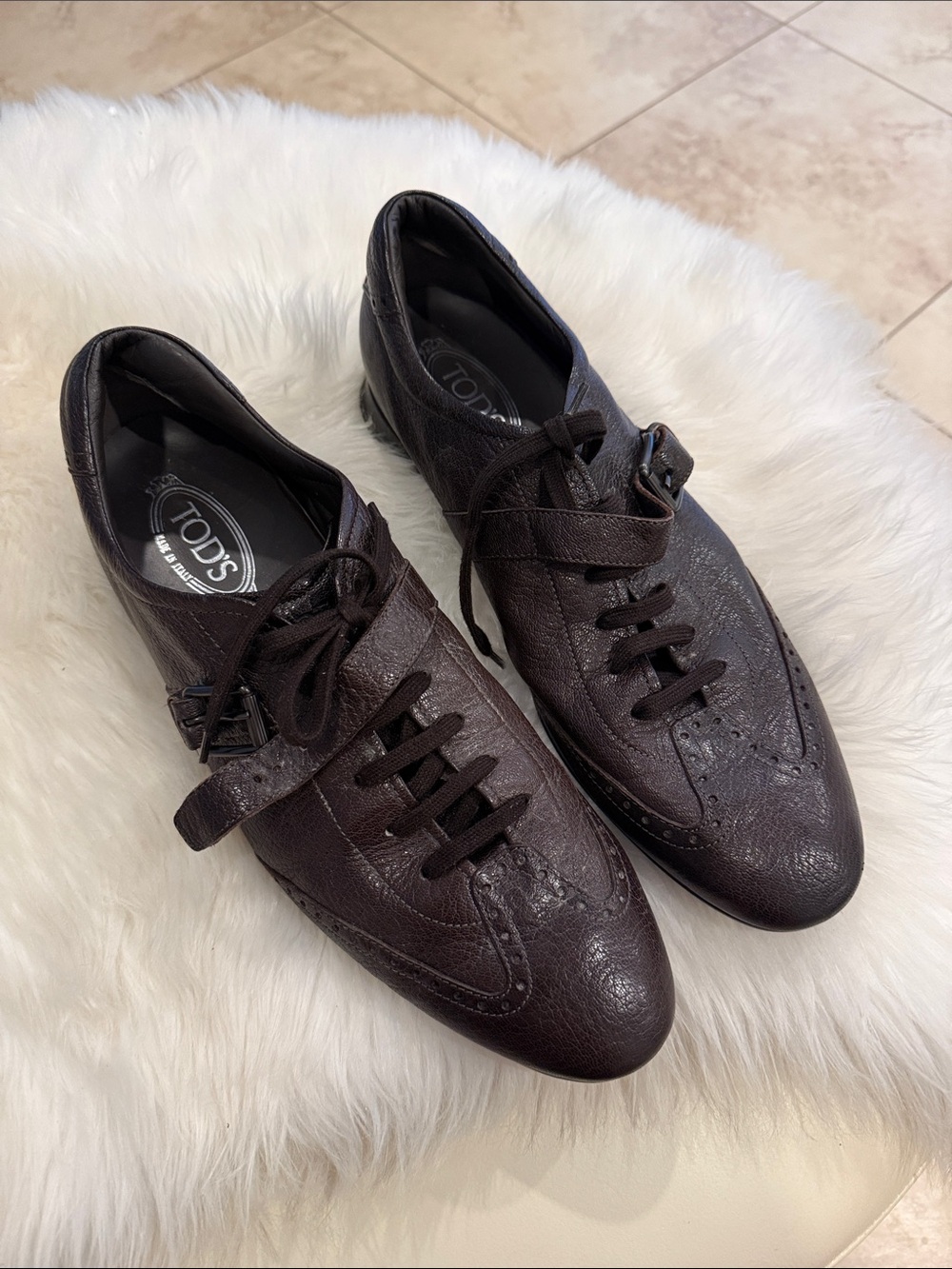 Tod's Dark Brown Leather Wingtip Lace-Up Oxfords driving shoes size 11